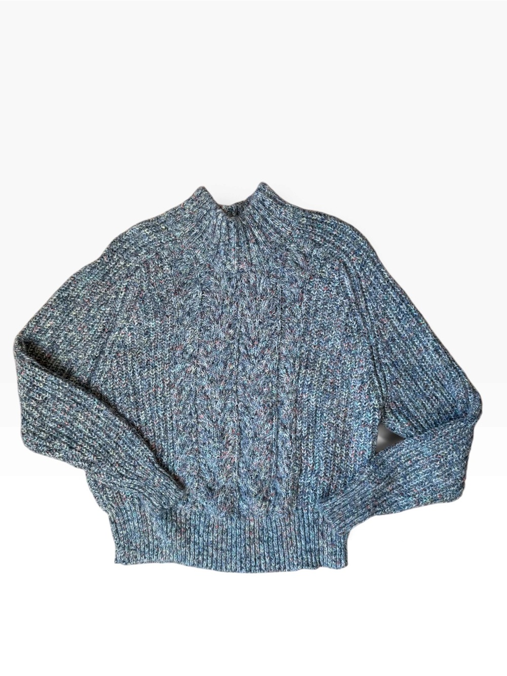 Marled Grey Cable-Knit Mock Neck Sweater